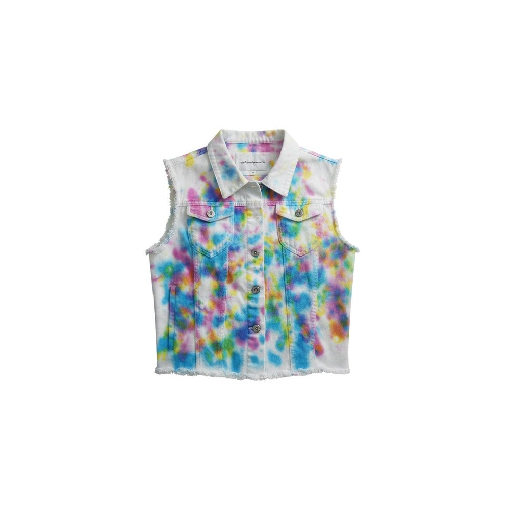 The Style Between Us Denim Vest Womens M Multi NWT Tie Dye Frayed Hem T13VJ